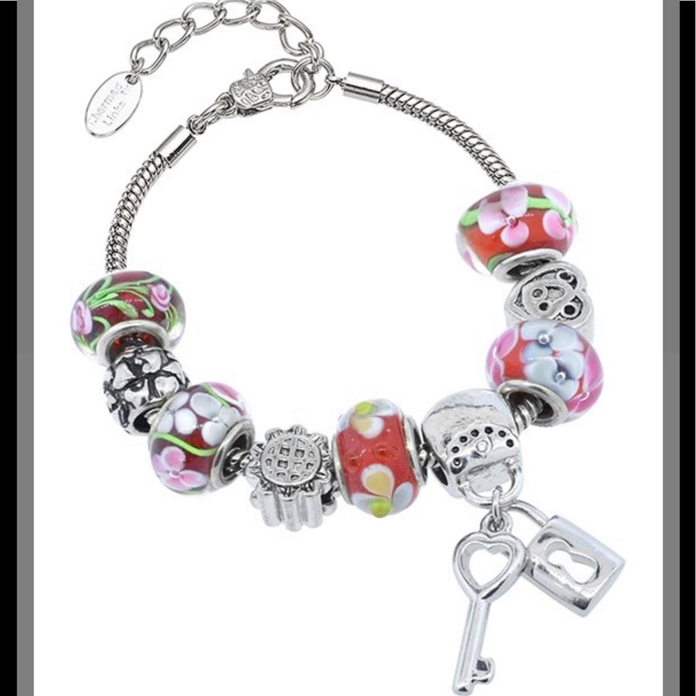 ❤️❤️ Murano Glass Lock & Key Charm Bracelet ❤️❤️